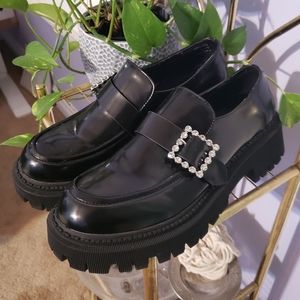 Diamond Studded Loafers - Queenie